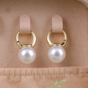 Gold Plate Pearl Drop Hoop Earrings