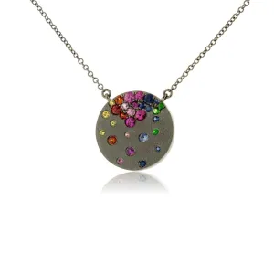 Gold Satin Finish Flush Set Rainbow Disc Necklace