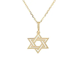 Gold Star of David Pendant Double Outline Necklace