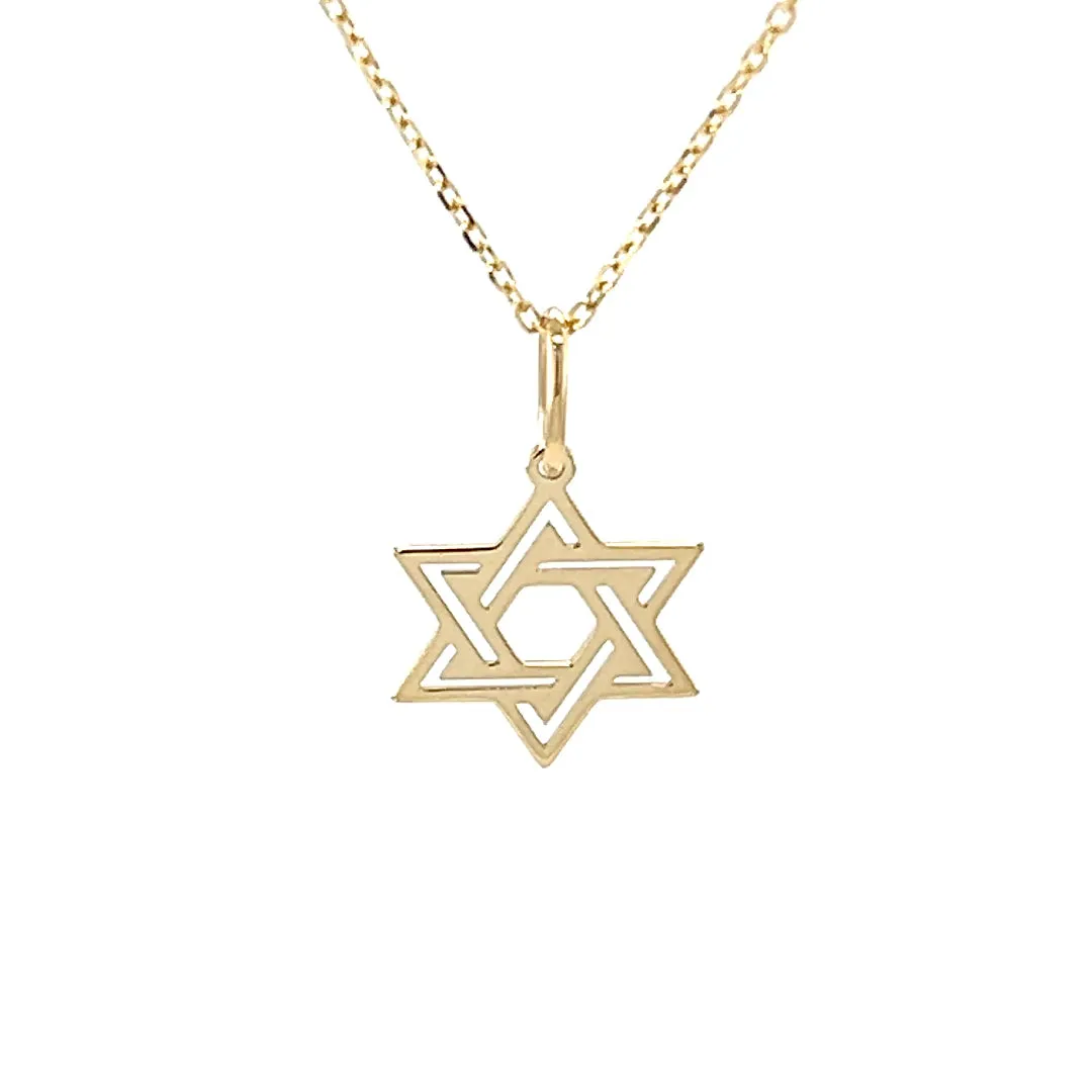 Gold Star of David Pendant Double Outline Necklace