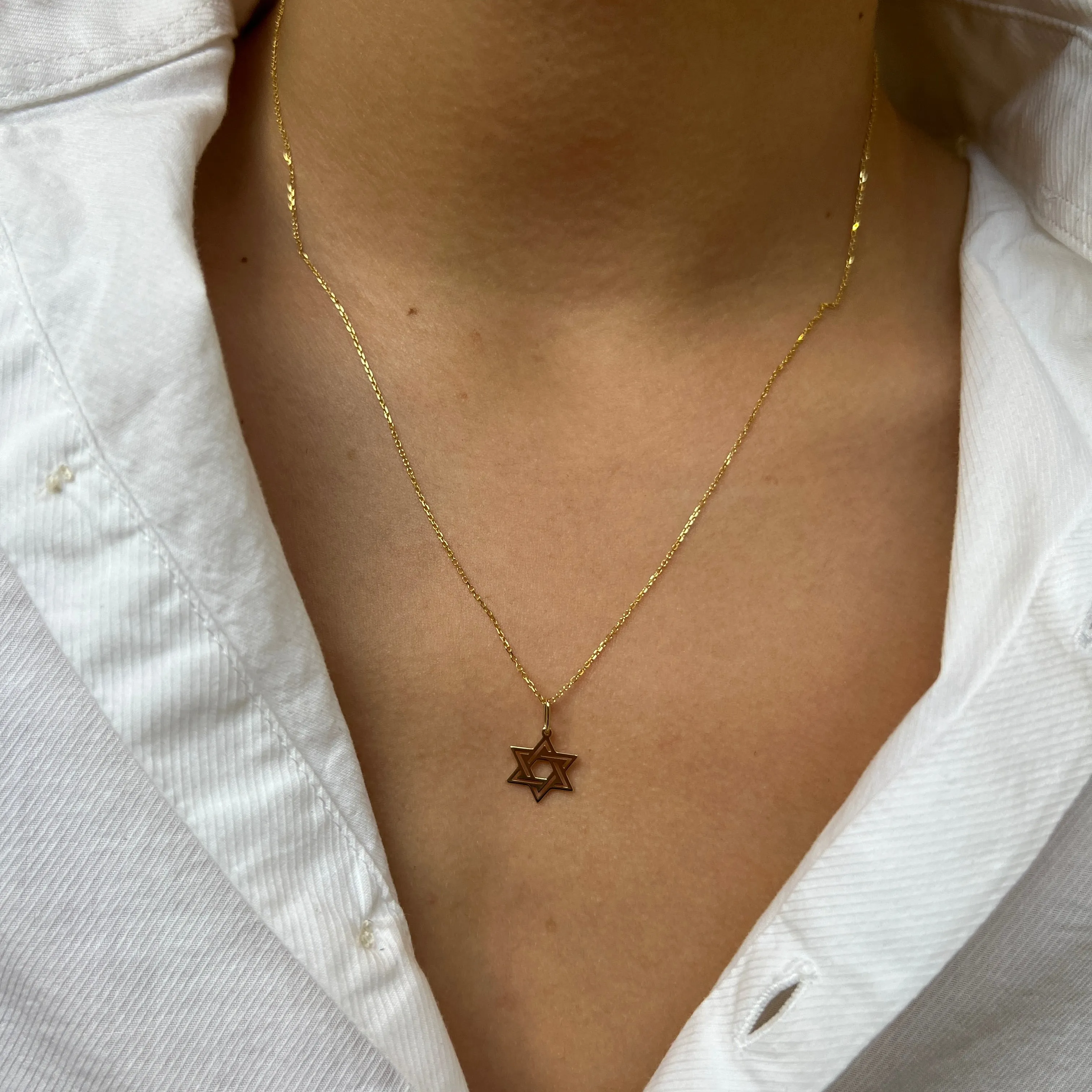 Gold Star of David Pendant Double Outline Necklace