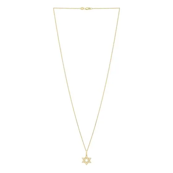 Gold Star of David Pendant Double Outline Necklace