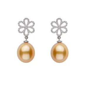 Golden South Sea Pearl & Flower Earrings