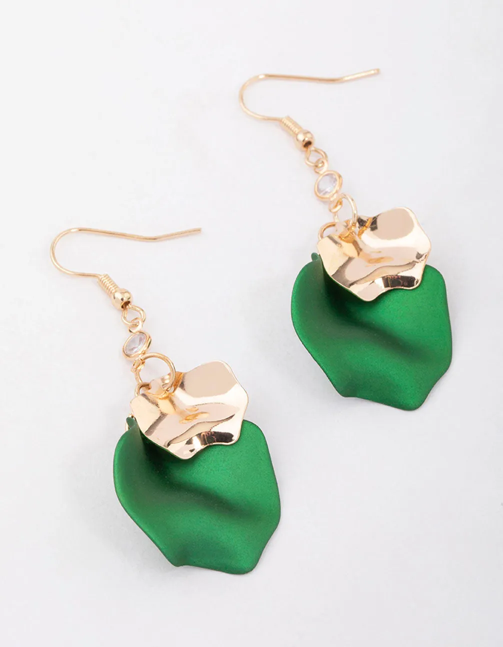 Green Diamante Iridescent Petal Drop Earrings