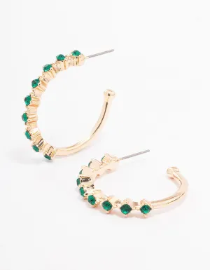 Green Encased Round Diamante Hoop Earrings