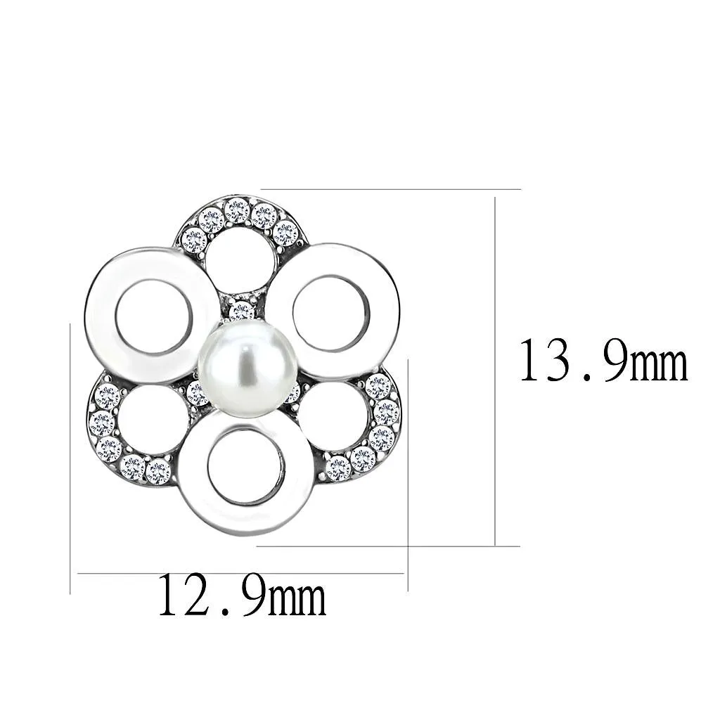 High polished (no plating) Stainless Steel Earrings with Synthetic Pearl in White for Women White Stone Color Style DA214