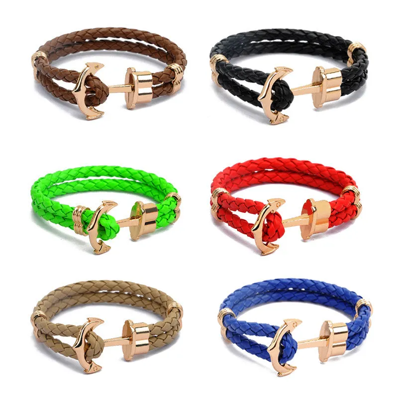 High Quality Fashion Jewelry PU Leather Bracelet Men Anchor Bracelets for Women Best Friend Gift Summer Style pulseira