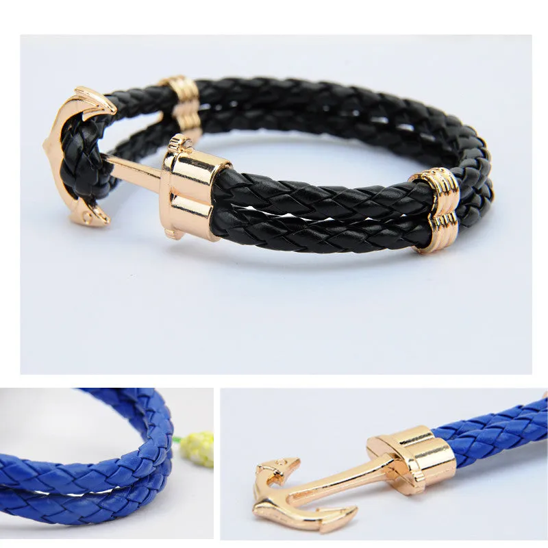 High Quality Fashion Jewelry PU Leather Bracelet Men Anchor Bracelets for Women Best Friend Gift Summer Style pulseira