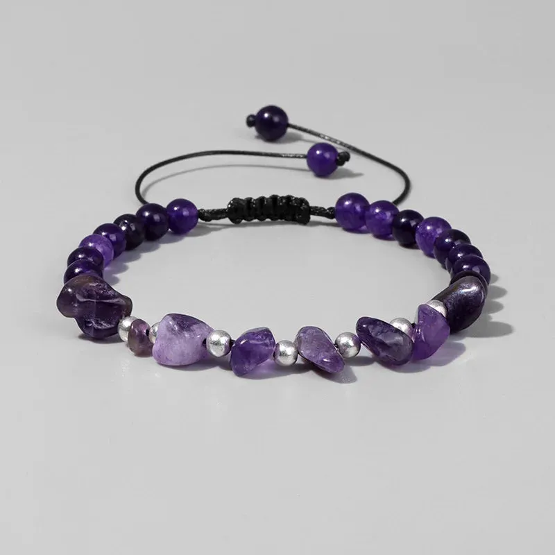 Hot Irregular Green Aventurines Gravel Bracelets Natural Stone Amethysts Bracelets Women Adjustable  Rope Braided Bracelets Gift