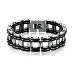 Hot Men Silver Stainless Steel Bracelets Black Rubber Motorcycle Biker Chain Link Bracelet