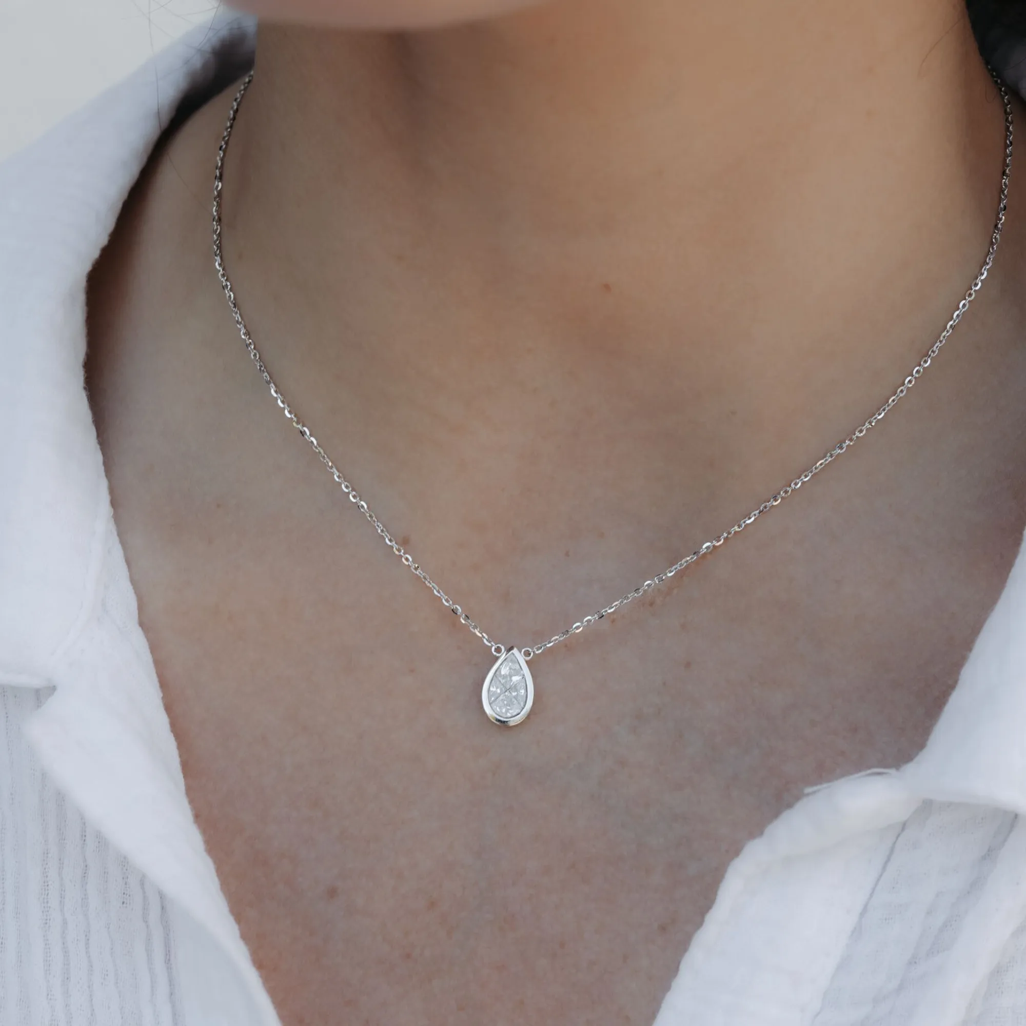 Invisible Set Pear Shaped Small Diamond Necklace