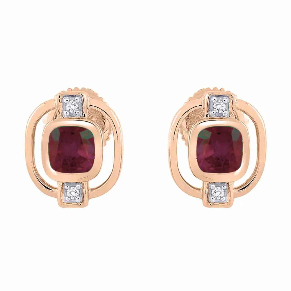 KATARINA 5/8 cttw Diamond and Cushion Cut Ruby Fashion Earrings