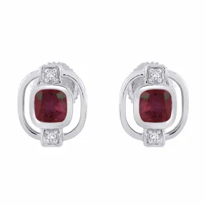 KATARINA 5/8 cttw Diamond and Cushion Cut Ruby Fashion Earrings