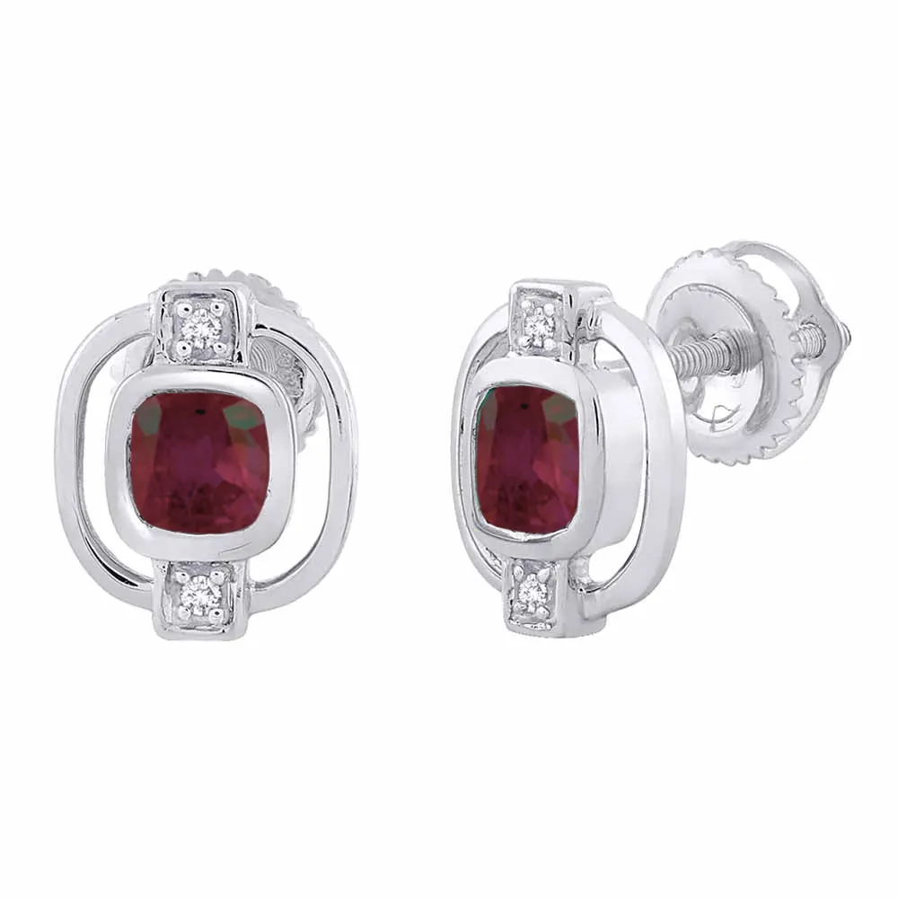 KATARINA 5/8 cttw Diamond and Cushion Cut Ruby Fashion Earrings