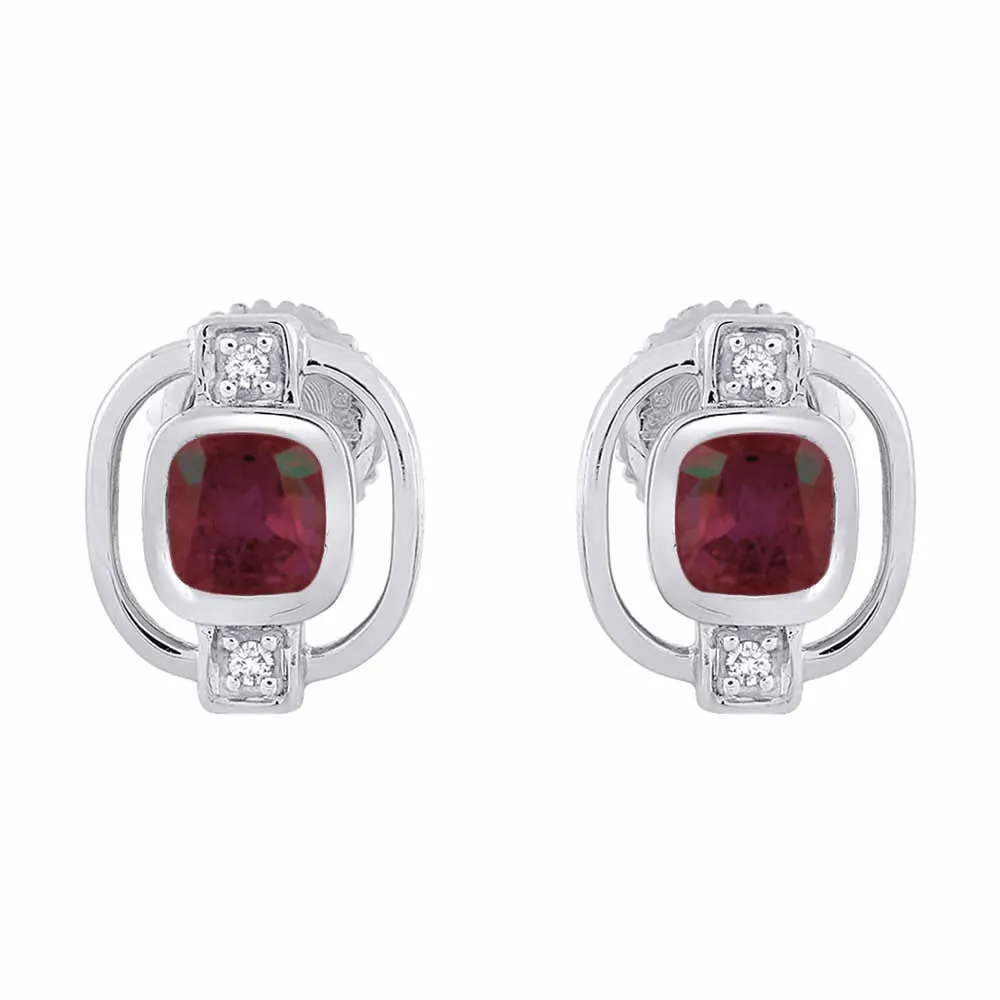 KATARINA 5/8 cttw Diamond and Cushion Cut Ruby Fashion Earrings