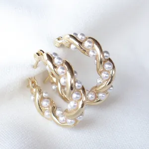 Kinsey Designs | Audrey Twisted Gold Tone and Pearl Hoop Earrings