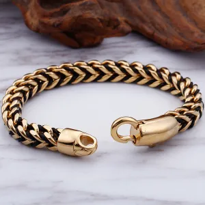 Korean Style Trendy Vintage Leather Braided Rope Titanium Steel Bracelet