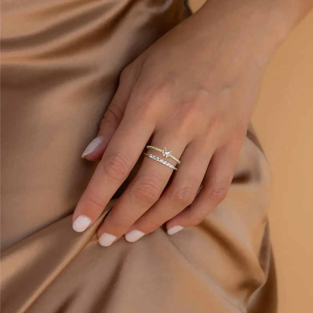 Kyerlyn Gold CZ Stacking Rings