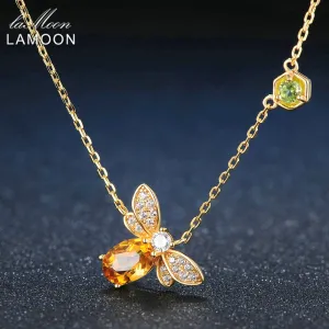 LAMOON Bee 100% Citrine Silver Jewelry 14K Yellow Gold Plated Pendant