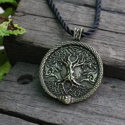 lanseis 1pcs viking necklace men pendant wolf and snake talisman norse world tree jewelry moon with Pentagram pendant