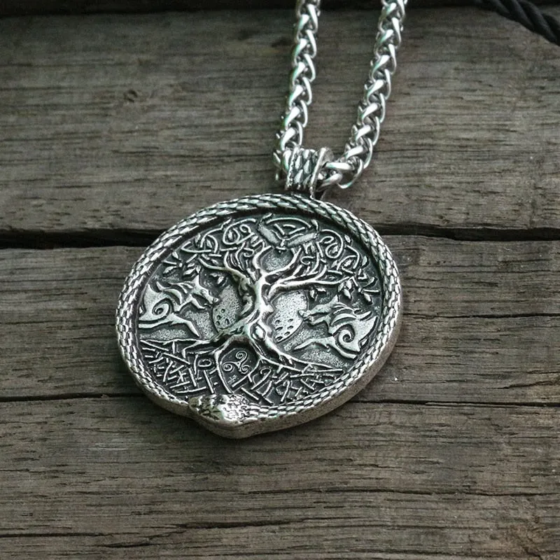 lanseis 1pcs viking necklace men pendant wolf and snake talisman norse world tree jewelry moon with Pentagram pendant