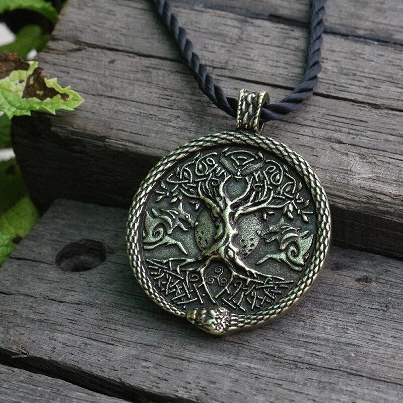 lanseis 1pcs viking necklace men pendant wolf and snake talisman norse world tree jewelry moon with Pentagram pendant