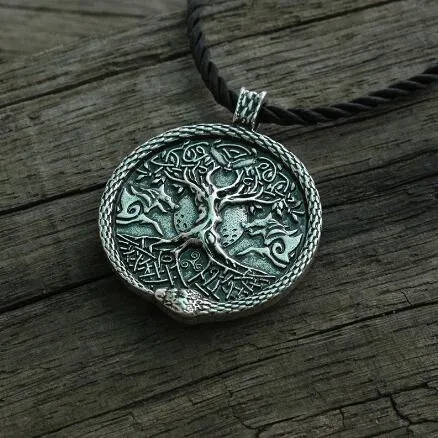 lanseis 1pcs viking necklace men pendant wolf and snake talisman norse world tree jewelry moon with Pentagram pendant