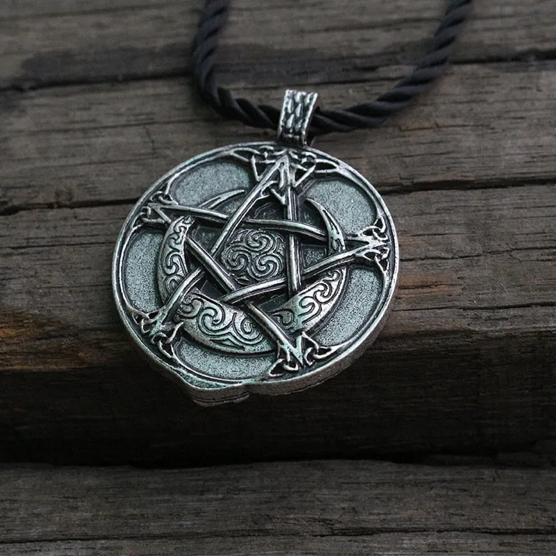 lanseis 1pcs viking necklace men pendant wolf and snake talisman norse world tree jewelry moon with Pentagram pendant