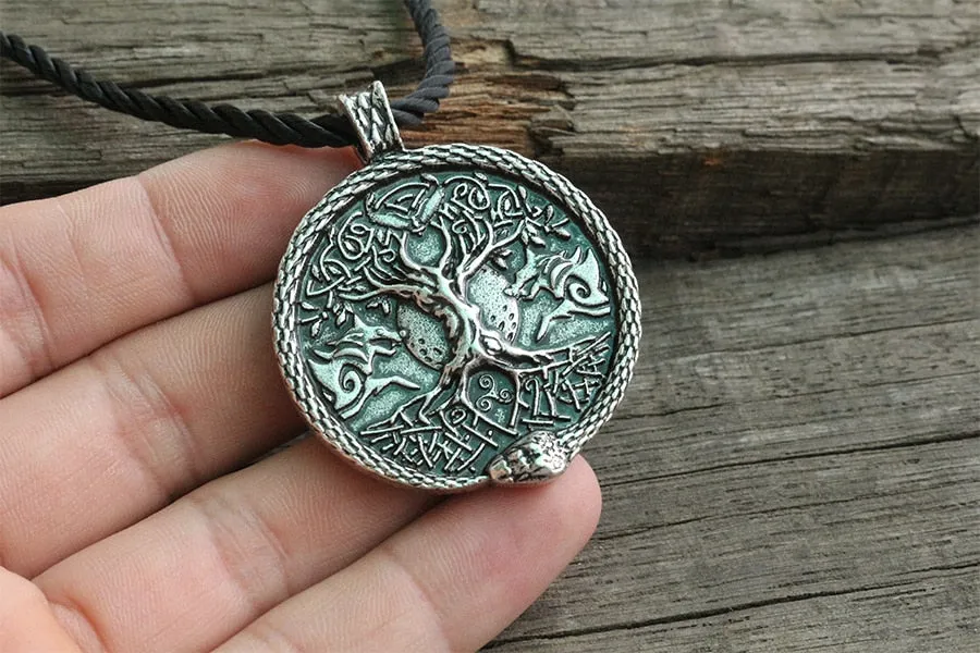 lanseis 1pcs viking necklace men pendant wolf and snake talisman norse world tree jewelry moon with Pentagram pendant