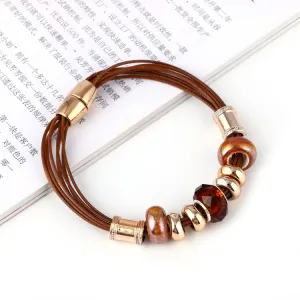 Leather Bracelet Crystal Wrap Bracelets For Women Multilayer Bracelets& Bangles Ladies Fashion Jewelry