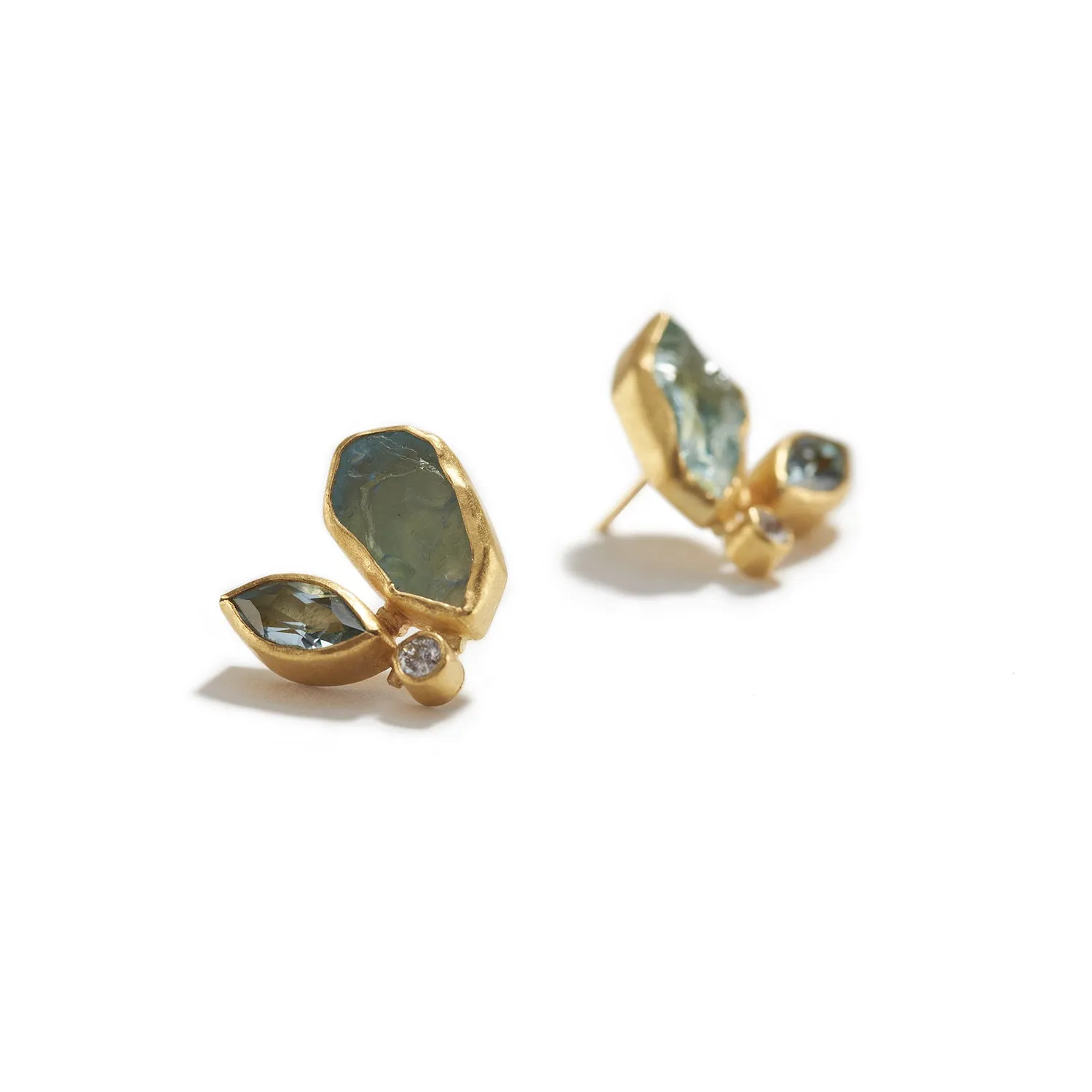 Lustrous Leaf Earrings in Aqua & Diamond