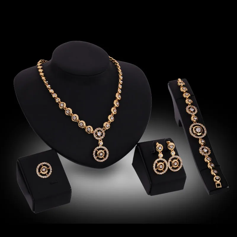 Luxury Rhinestone-Embellished 4-Piece Jewelry Set – Necklace, Bracelet, Earrings & Ring