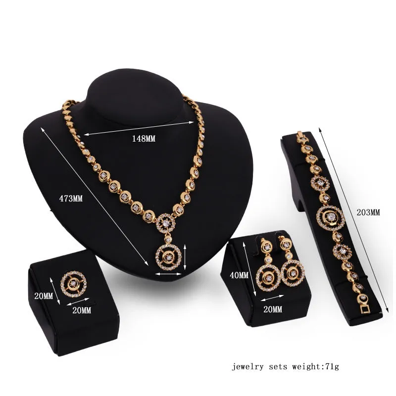 Luxury Rhinestone-Embellished 4-Piece Jewelry Set – Necklace, Bracelet, Earrings & Ring