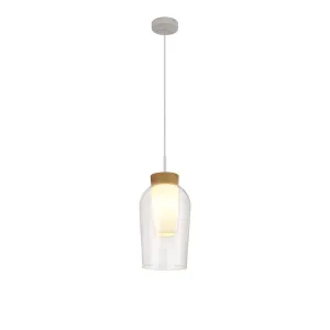 Mantra M8278 Nora Single Pendant White/Wood/Clear Glass With Frosted Inner