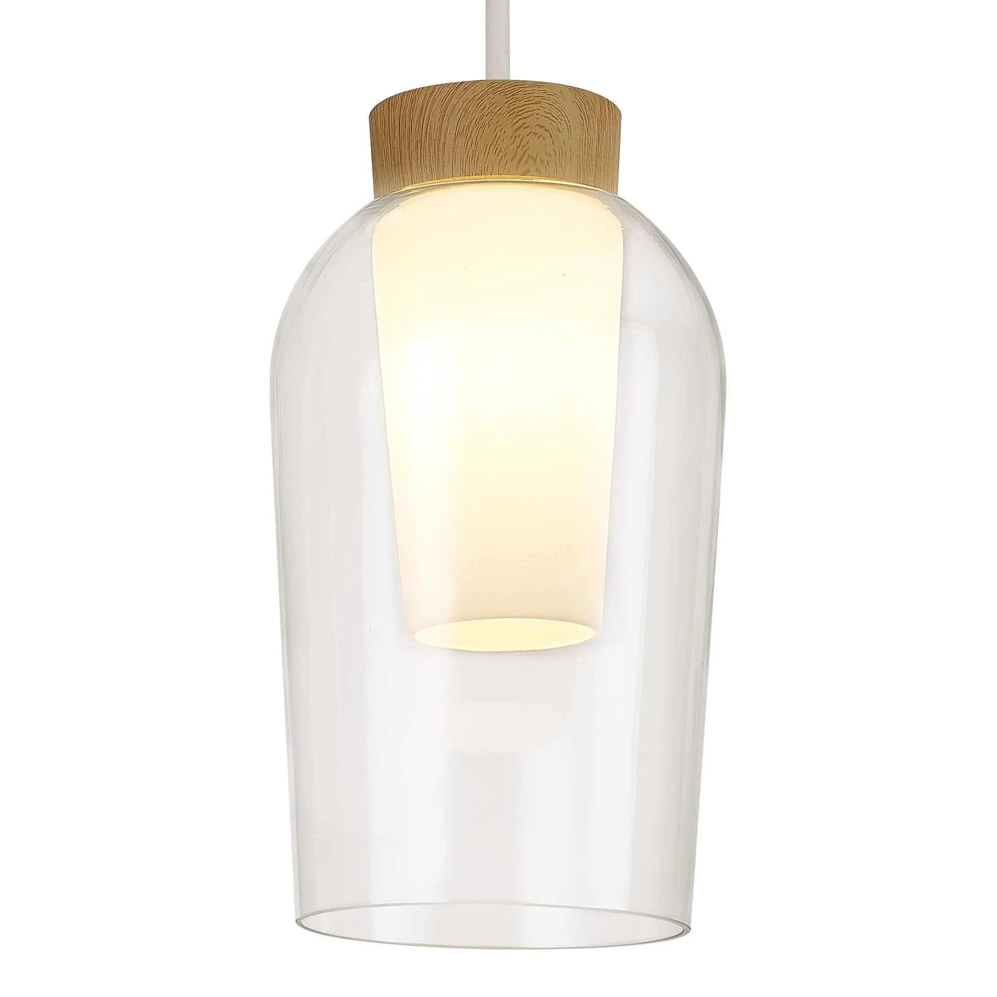 Mantra M8278 Nora Single Pendant White/Wood/Clear Glass With Frosted Inner