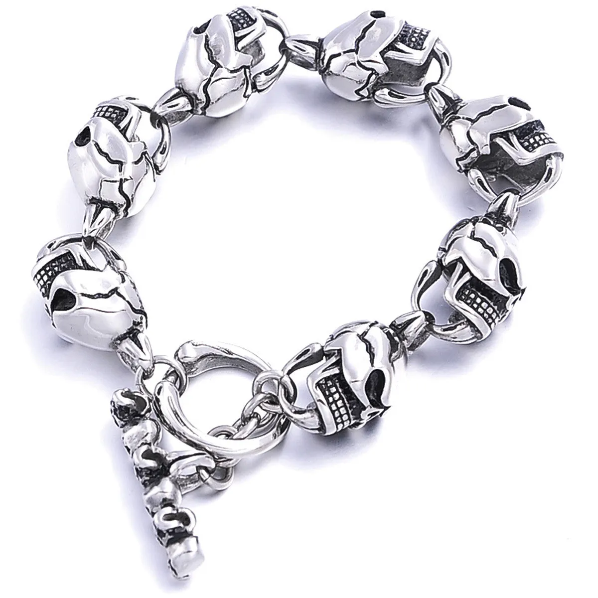 Men Bracelet New 316L Stainless Steel 7 Skulls Gothic Punk Men Bracelet For Boyfriend & Girlfriend Jewelry Gift