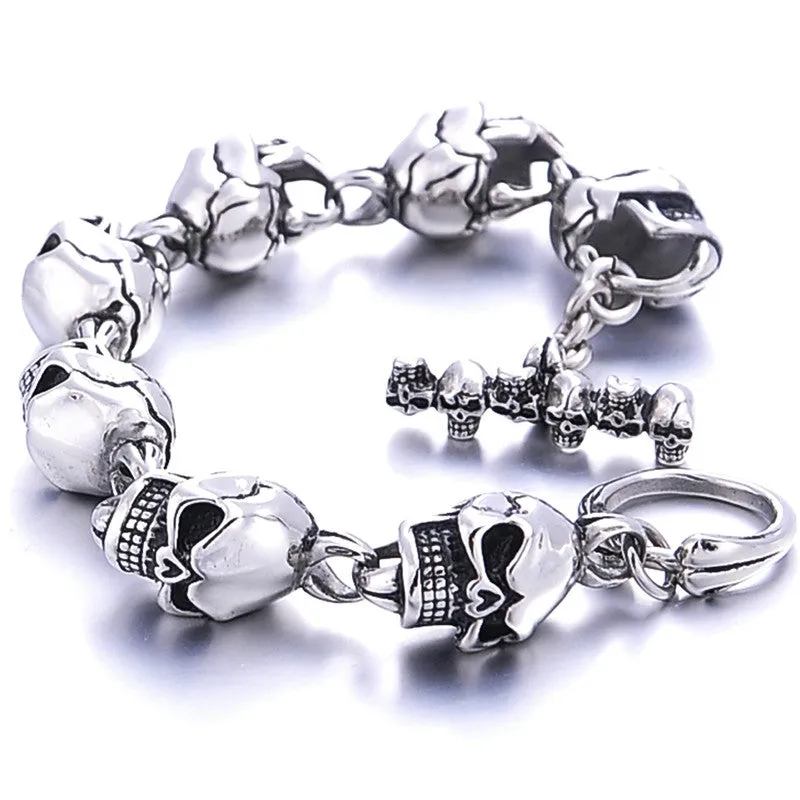 Men Bracelet New 316L Stainless Steel 7 Skulls Gothic Punk Men Bracelet For Boyfriend & Girlfriend Jewelry Gift