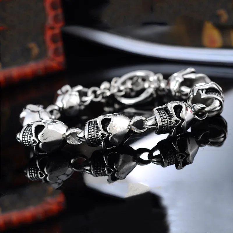 Men Bracelet New 316L Stainless Steel 7 Skulls Gothic Punk Men Bracelet For Boyfriend & Girlfriend Jewelry Gift