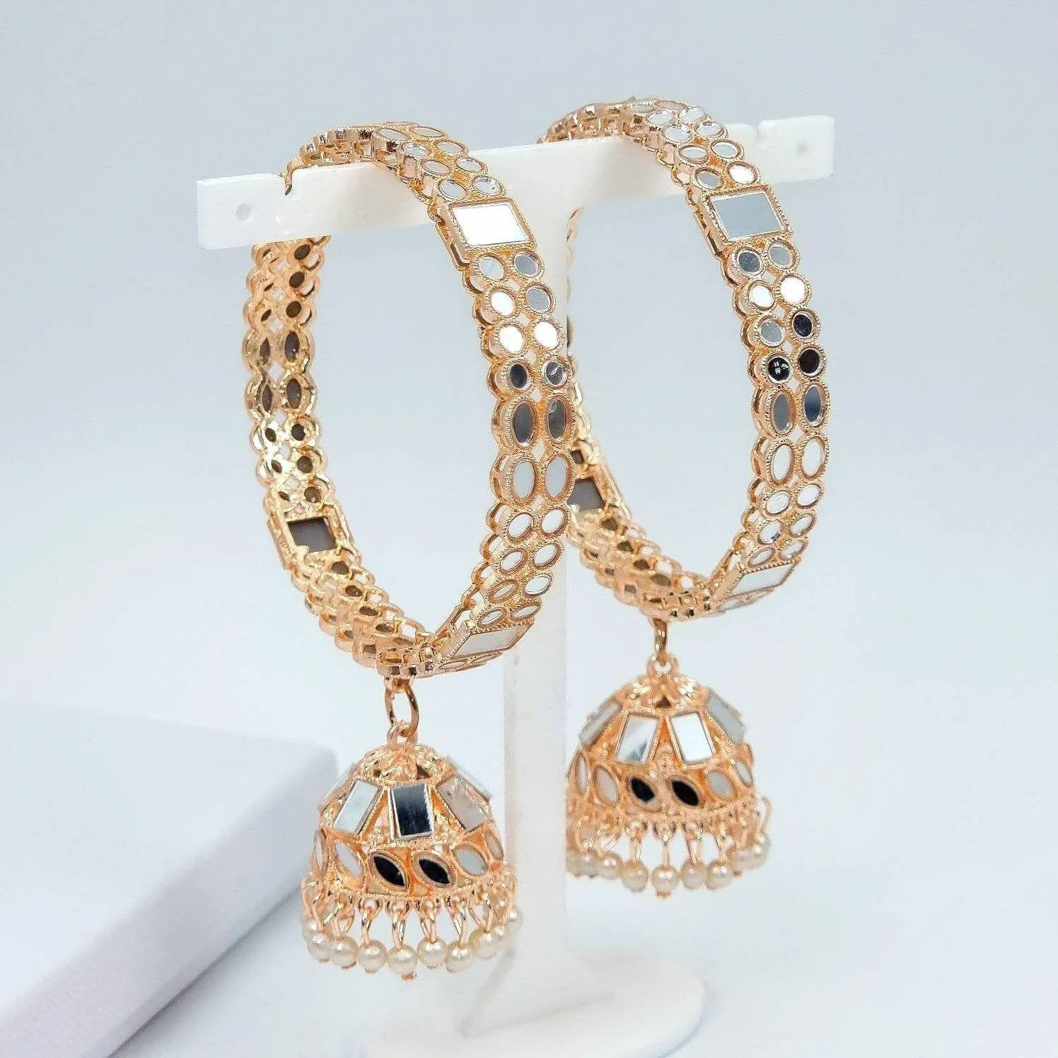 Minahil Rose Gold Mirror Jhumka Bangles