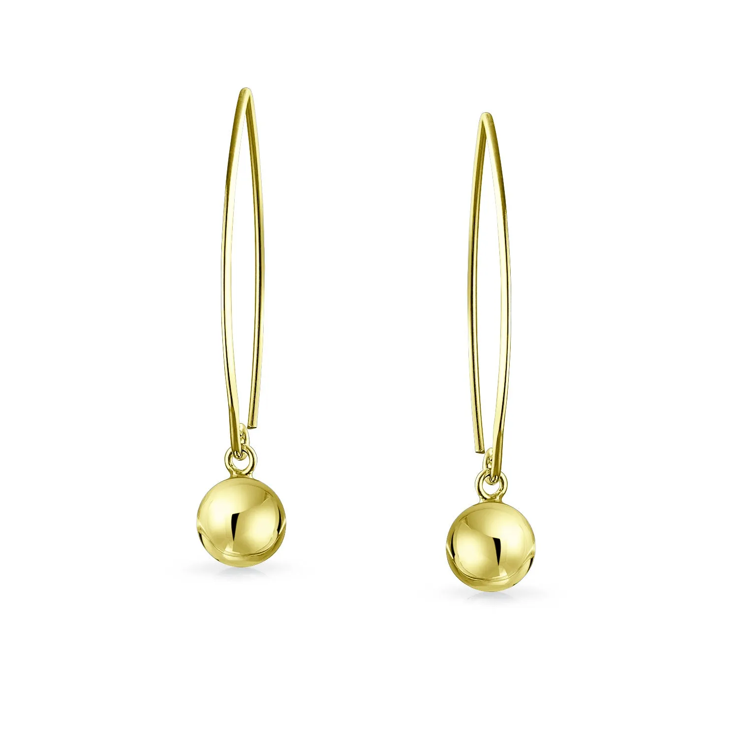 Minimalist Geometric Dangle Earrings 14K Gold Plated Sterling Silver 8MM Bead