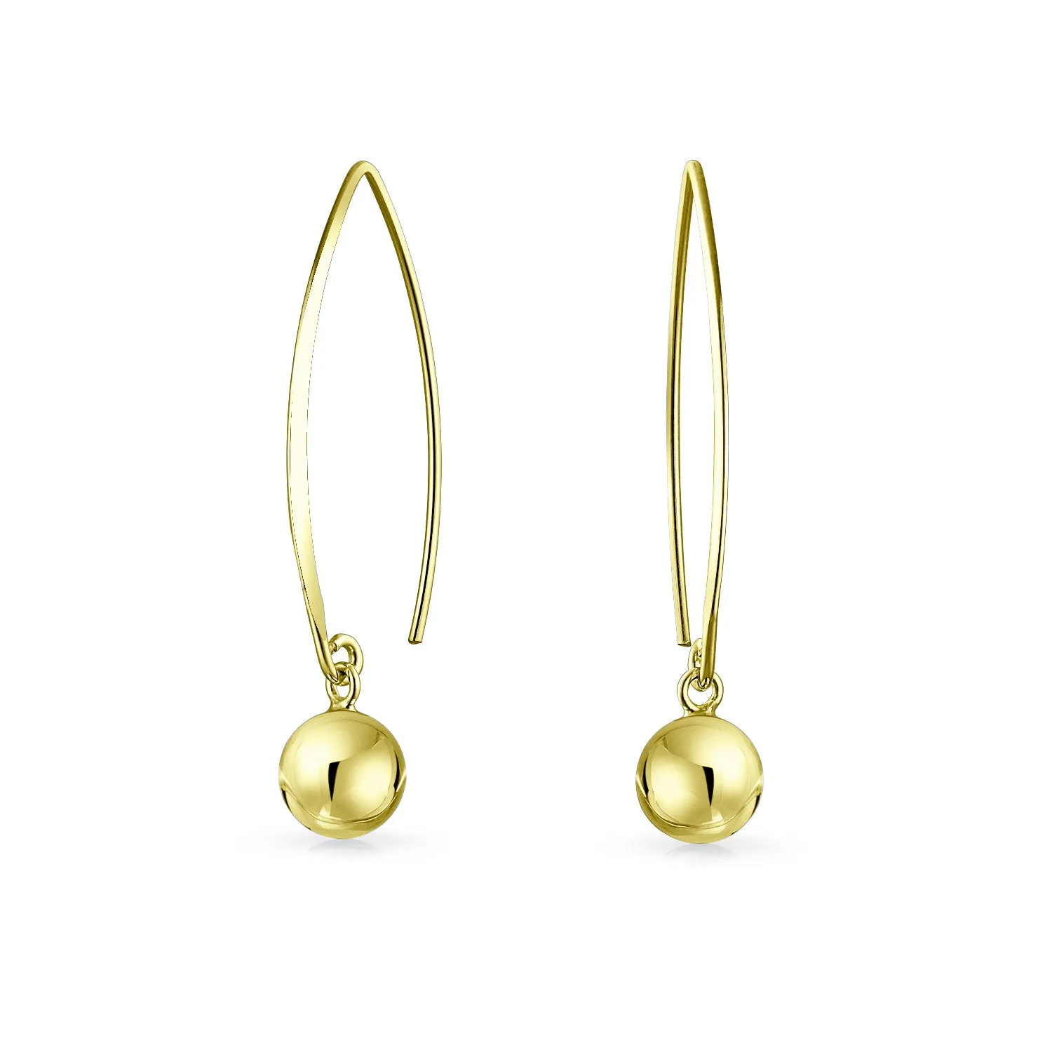 Minimalist Geometric Dangle Earrings 14K Gold Plated Sterling Silver 8MM Bead