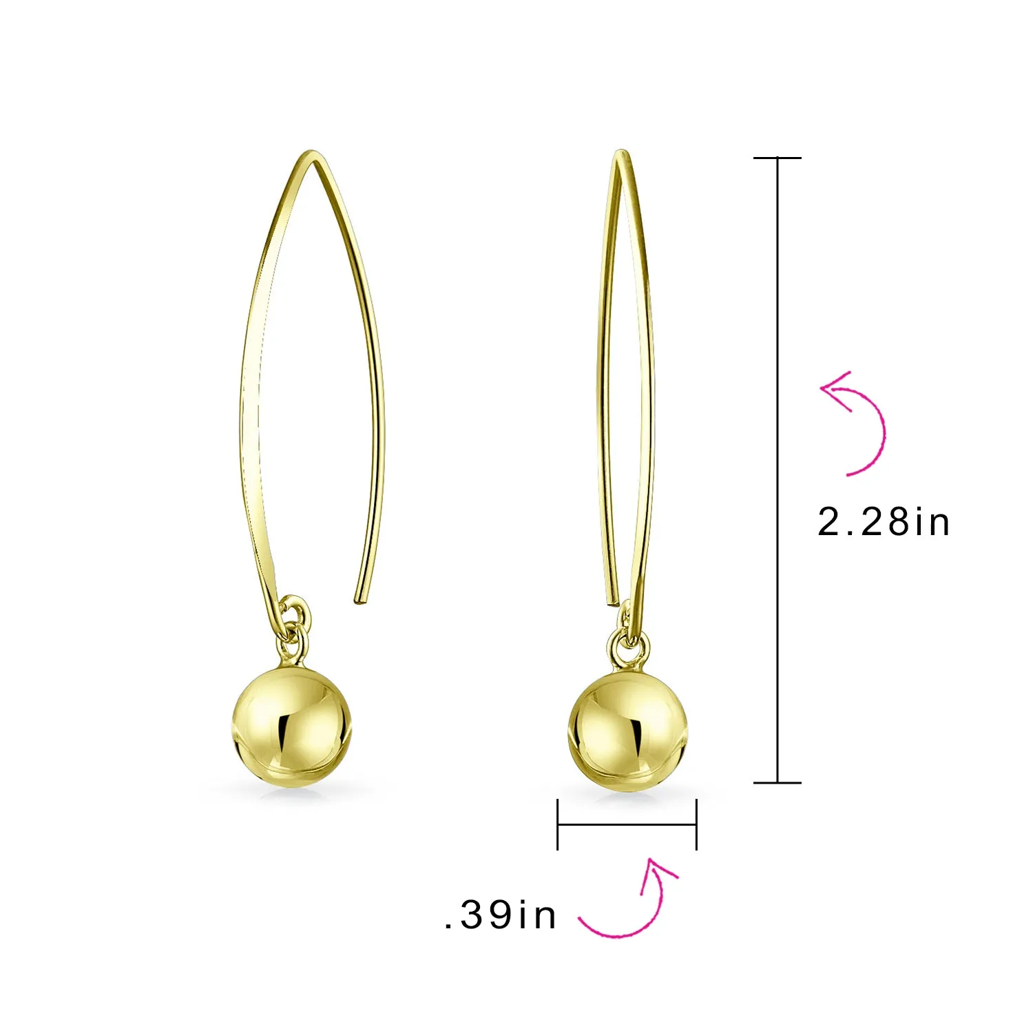 Minimalist Geometric Dangle Earrings 14K Gold Plated Sterling Silver 8MM Bead