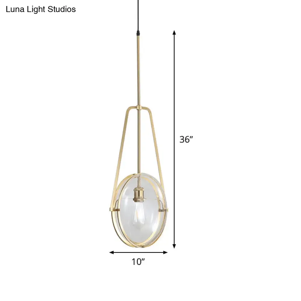 Modern Brass Pendant Light with Clear Glass Shade and Unique Halberd Frame