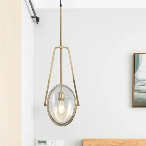 Modern Brass Pendant Light with Clear Glass Shade and Unique Halberd Frame