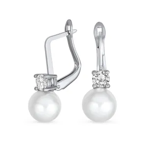 Modern Bridal CZ Round Ball Drop Ball Pearl Earrings Silver Plated