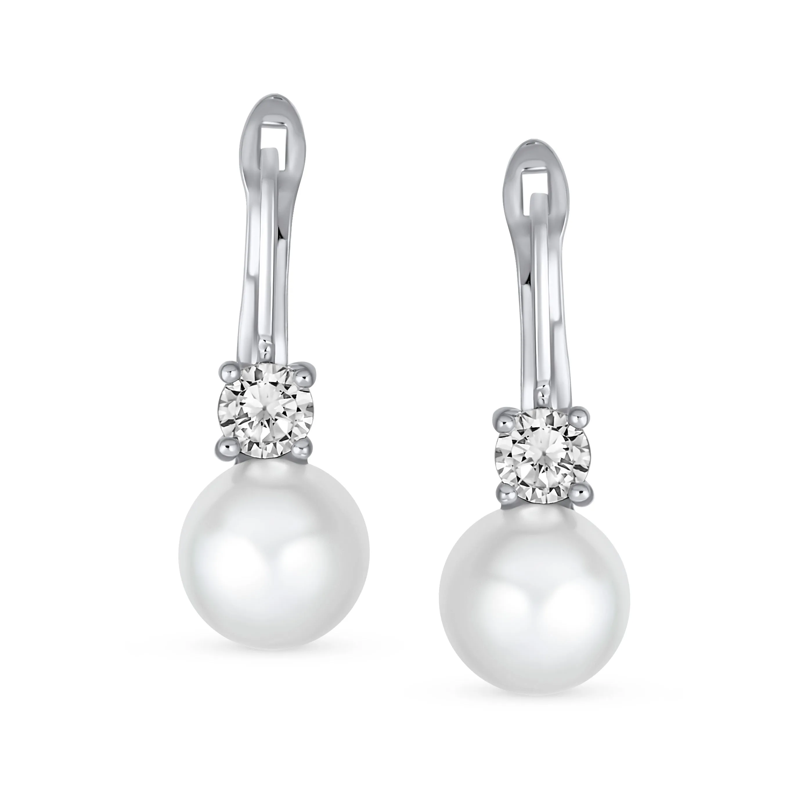 Modern Bridal CZ Round Ball Drop Ball Pearl Earrings Silver Plated