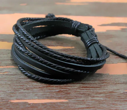 Monochrome Woven Leather Bracelet  Pure Hand-painted Leather Rope Bracelet