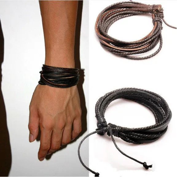 Monochrome Woven Leather Bracelet  Pure Hand-painted Leather Rope Bracelet