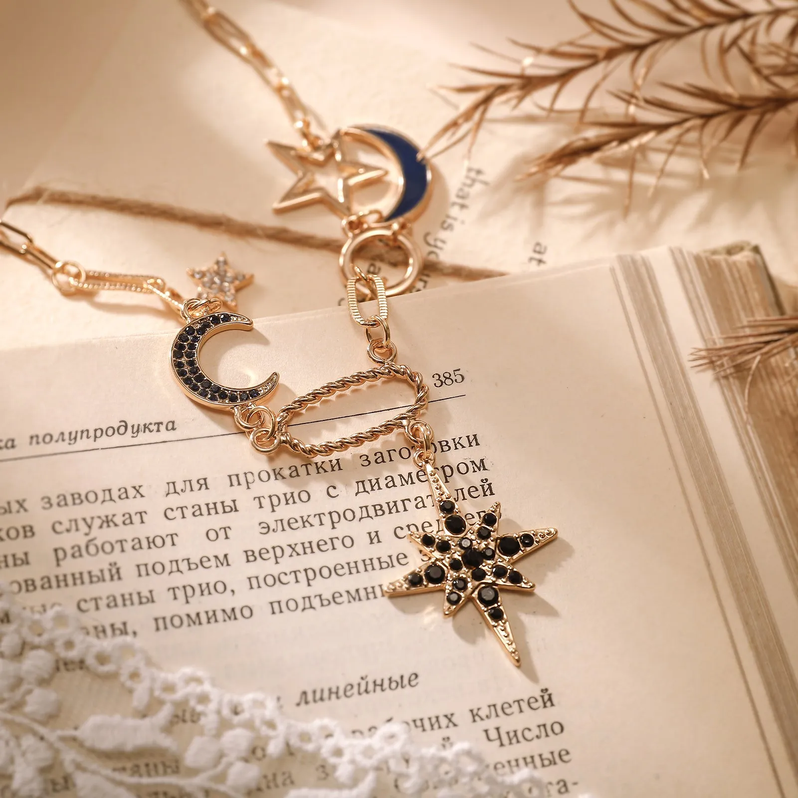 Moon Star Diamond Necklace