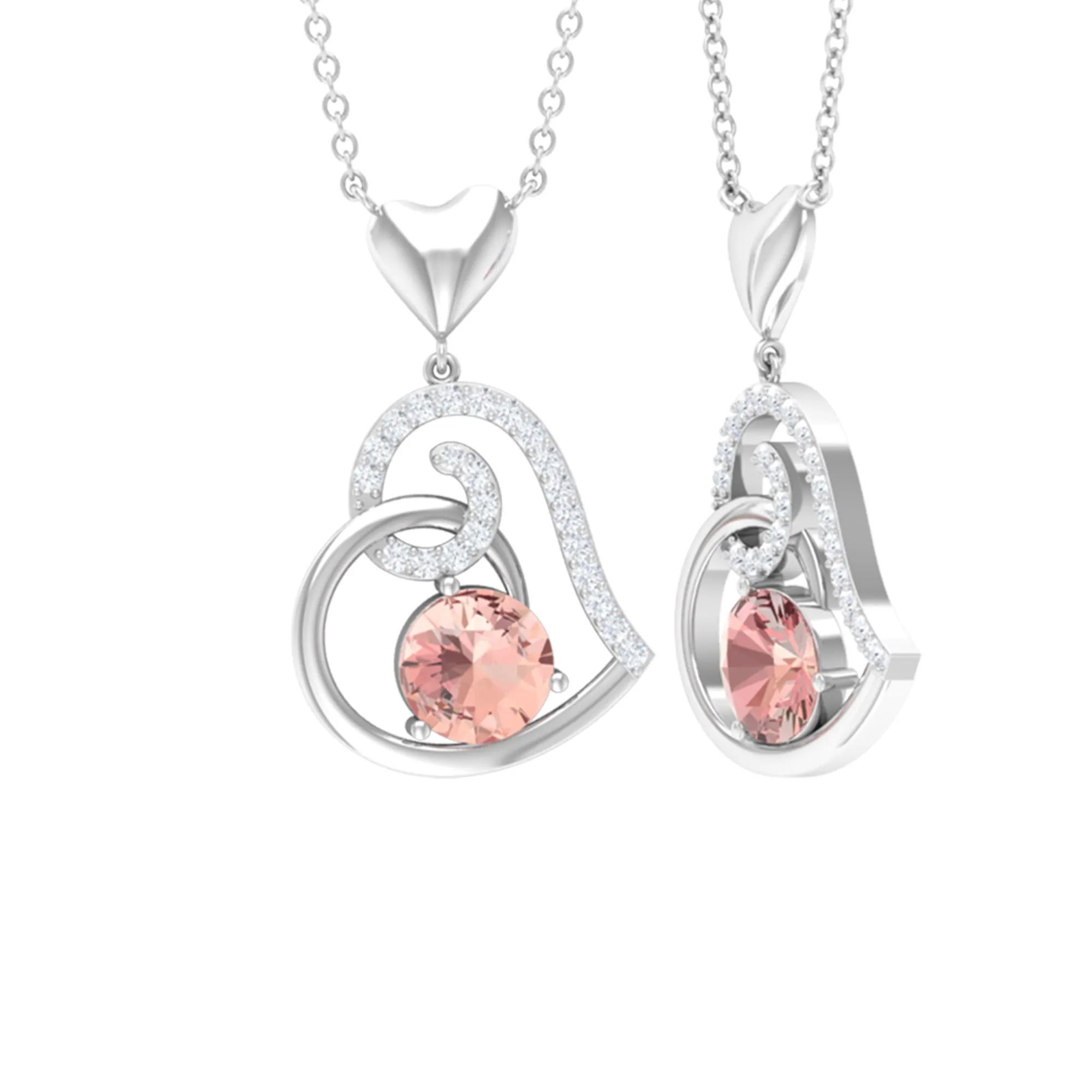 Morganite Heart Drop Pendant with Diamond Accent